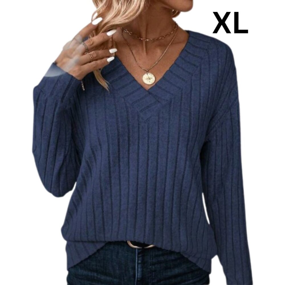 R.Vivimos Women's Deep Blue V-Neck Sweater